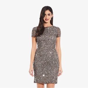 Adrianna Papell Cocktail Grey Sequin Dress